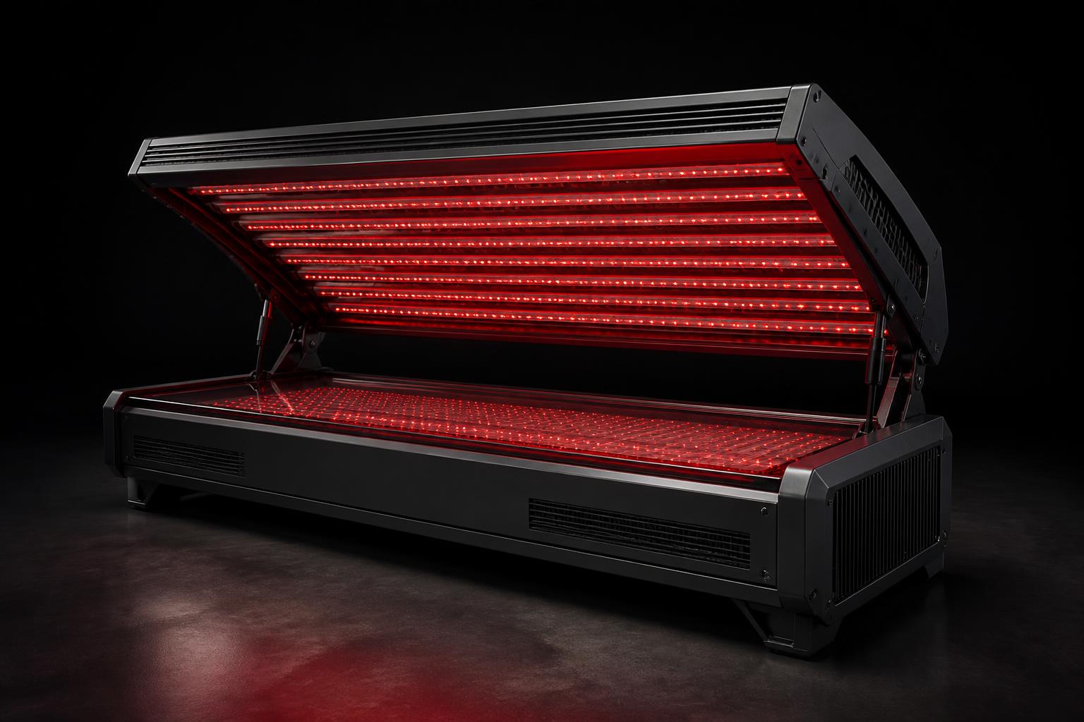 AURORA ONE open, revealing the stacked dual-band emitter canopy